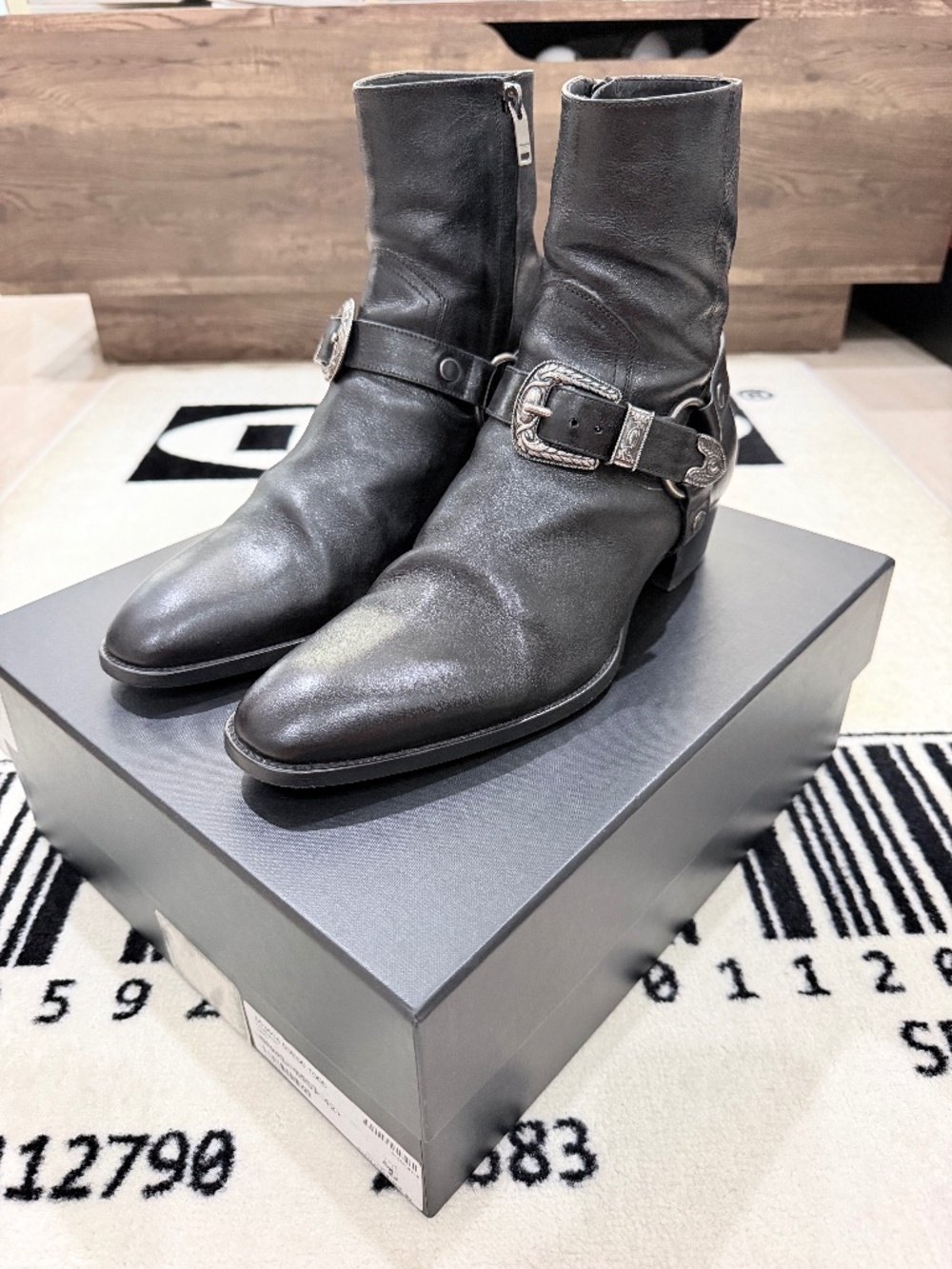 Saint Laurent Paris Wyatt 40 Age Harness Black Leather Boots